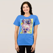 T-shirt En Tri-matière Aquarelle Pansy Motif sur bleu rose jaune (Recto plein)