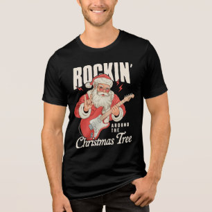 T-shirt En Tri-matière Arbre de Noël Rock Musique Santa