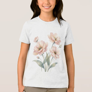 T-shirt En Tri-matière Art de bouquet aquarelle fleuri rose tendre