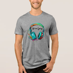 T-shirt En Tri-matière Art de casque audio multicolore "Life in Lyrics"