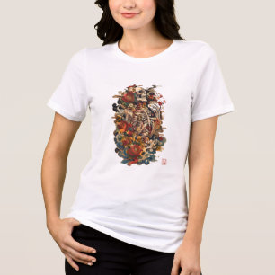 T-shirt En Tri-matière Art de squelette japonais Crâne floral gothique