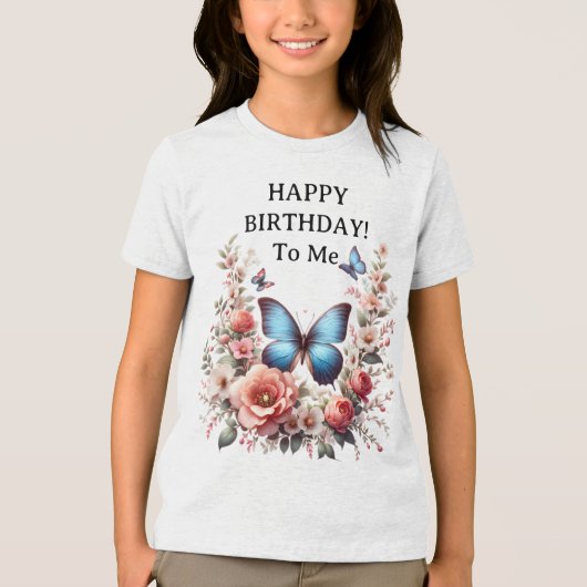 T-shirt En Tri-matière Art floral papillon bleu personnalisable-96279 (Recto)