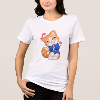 T-shirt En Tri-matière Autocollant Sourire Timide Chat Mignon