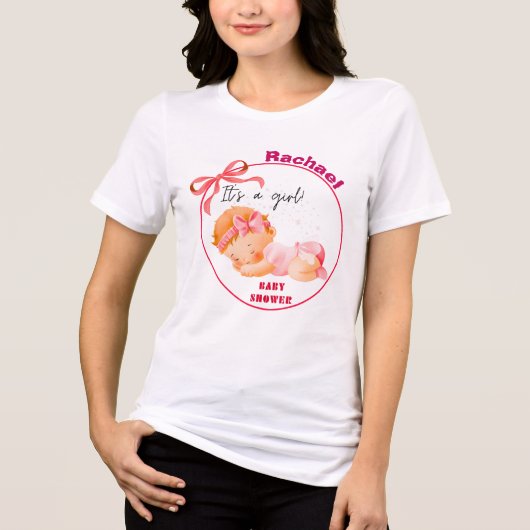 T-shirt En Tri-matière Baby Shower Rose, Baby Shower Fille (Recto)