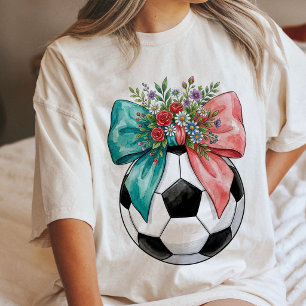 T-shirt En Tri-matière Balle de Football Rose Bleu Rubans Art Floral Aqua