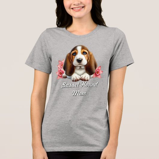 T-shirt En Tri-matière Basset Hound Chiot Avec Fleurs (Recto)