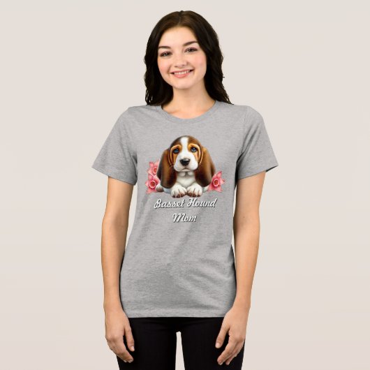 T-shirt En Tri-matière Basset Hound Chiot Avec Fleurs (Recto plein)