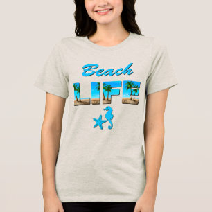 T-shirt En Tri-matière Beach Life Word Art avec sable et palmiers