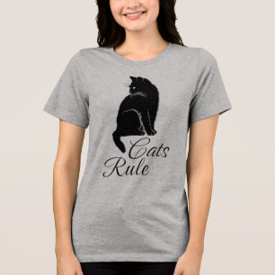 T-shirt En Tri-matière Beau chat assis noir avec "Règle des chats" Texte