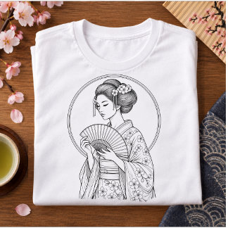 T-shirt En Tri-matière Beauté japonaise avec éventail pliant
