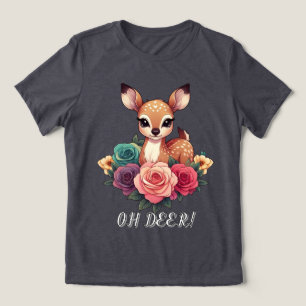 T-shirt En Tri-matière Bébé cerf avec Roses et feuillage vert