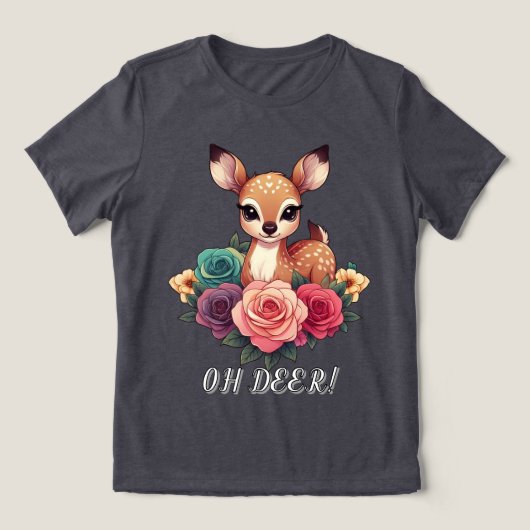 T-shirt En Tri-matière Bébé cerf avec Roses et feuillage vert (Design Recto)