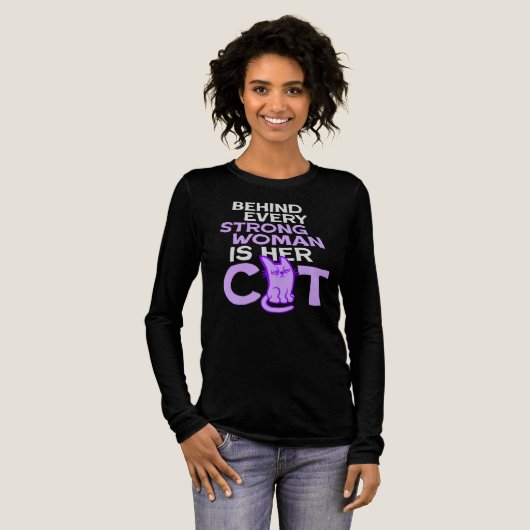 T-shirt En Tri-matière Behind Every Strong Woman Is Her Cat Funny Quote (Recto complet)