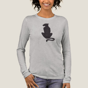 T-shirt En Tri-matière Black Cat Silhouette femmes gris chemise à manches
