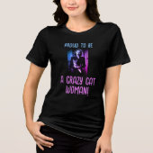 T-shirt En Tri-matière Black Rose Bleu Customisé Crazy Chat Femme (Recto)