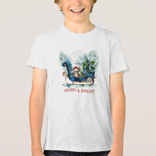 T-shirt En Tri-matière Bleu Sled Bébé Reindeer (Recto)