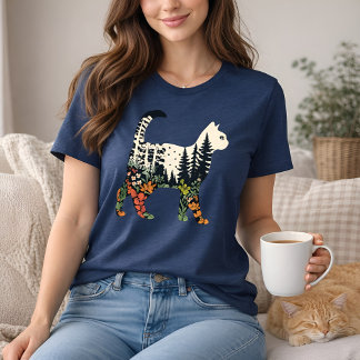 T-shirt En Tri-matière Boho Cat Plants Floral Nature Tee for Cat Lovers