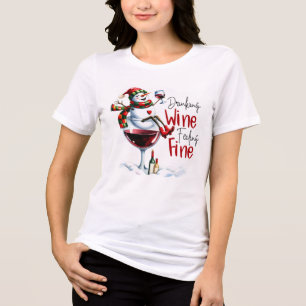 T-shirt En Tri-matière Boire du vin se sentant fin Snowman Boire du vin