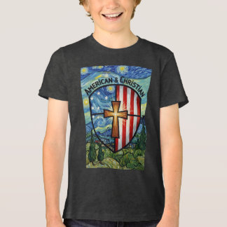 T-shirt En Tri-matière Bouclier patriotique américain et chrétien Foi et