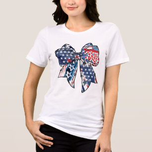 T-shirt En Tri-matière Bow Patriotique Rouge, Blanc et Bleu 4 juillet