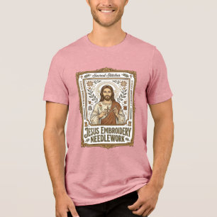 T-shirt En Tri-matière Broderie Jésus Travail à l'aiguille Jésus Broderie