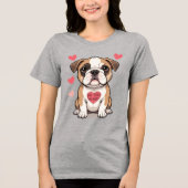 T-shirt En Tri-matière Bulldog Chiot avec un message de coeur (Recto)