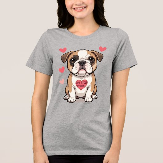 T-shirt En Tri-matière Bulldog Chiot avec un message de coeur (Recto)