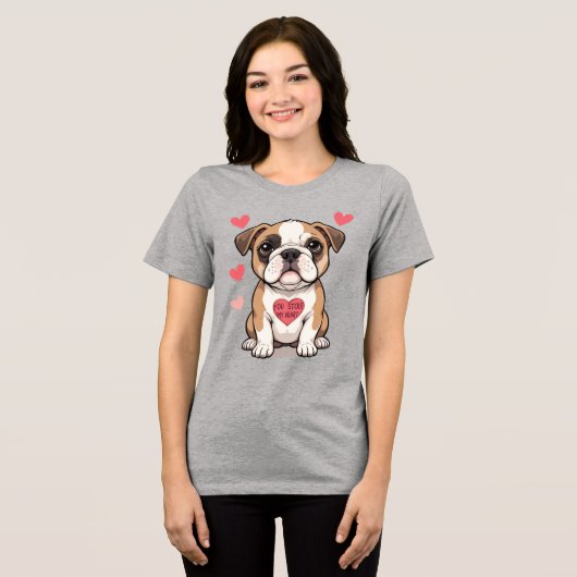 T-shirt En Tri-matière Bulldog Chiot avec un message de coeur (Recto plein)