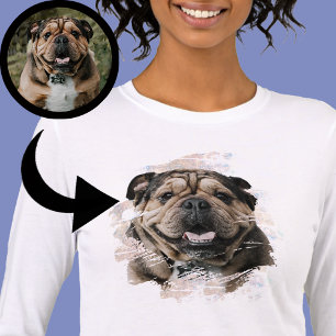 T-shirt En Tri-matière Bulldog ou votre photo Grunge Chien Maman Tan & Wh