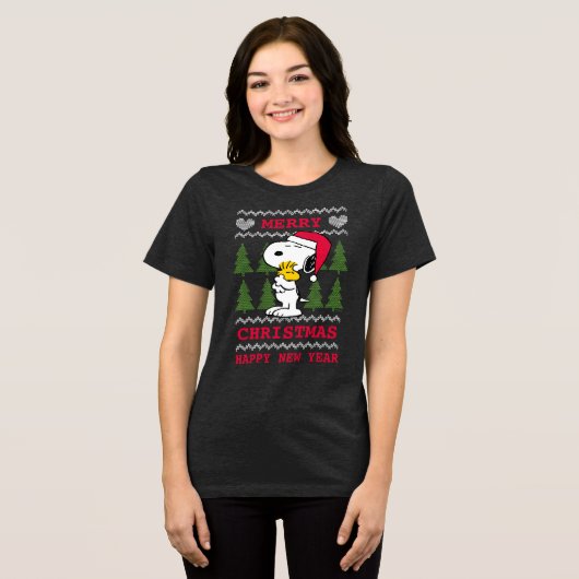 T-shirt En Tri-matière cacahuètes | Snoopy & Woodstock Santa Claus Hug (Recto plein)