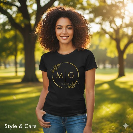 T-shirt En Tri-matière Cadre Floral Monogramme Date Personnalisé