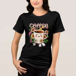 T-shirt En Tri-matière Café et fleurs Cute Retro Kawaii