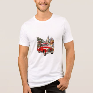 T-shirt En Tri-matière Camionnette Rouge Vintage Noël Arbre enneigé