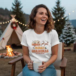 T-shirt En Tri-matière Camping Joyeux renne de Noël Nom personnalisé