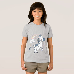 T-shirt En Tri-matière Caricature adorable Zèbre avec arc-en-ciel et étoi