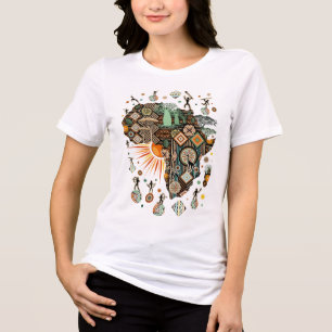 T-shirt En Tri-matière Carte d'Afrique Éléments Tribaux Décoratifs Motif