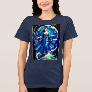 T-shirt En Tri-matière Carte de Tarot, le Monde, en Bleu Profond