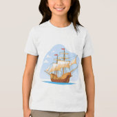 T-shirt En Tri-matière Cartoon Galleon Sailing on Blue Water (Recto)