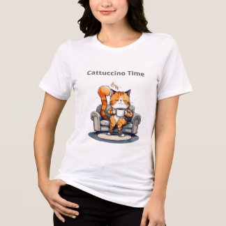 T-shirt En Tri-matière Cattuccino Time Funny Cat Tee