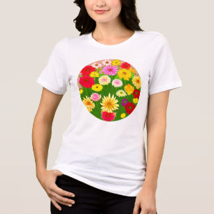 T-shirt En Tri-matière Cercle de fleurs sauvages, rouge et jaune