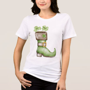T-shirt En Tri-matière Chanceux Leprechaun Irlandais Botte Shamrock Femme