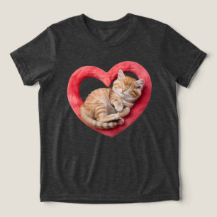 T-shirt En Tri-matière Chat Adorable Endormi Cœur Fourré