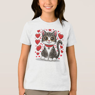 T-shirt En Tri-matière Chat avec symboles d'amour Clipart-85245