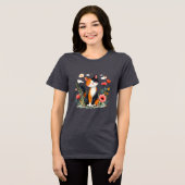 T-shirt En Tri-matière Chat Calico souriant dans le jardin fleuri (Recto plein)