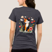 T-shirt En Tri-matière Chat Calico souriant dans le jardin fleuri (Verso)