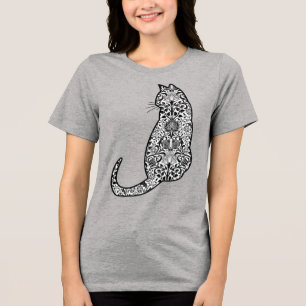 T-shirt En Tri-matière Chat dans un Motif Art Nouveau noir et blanc