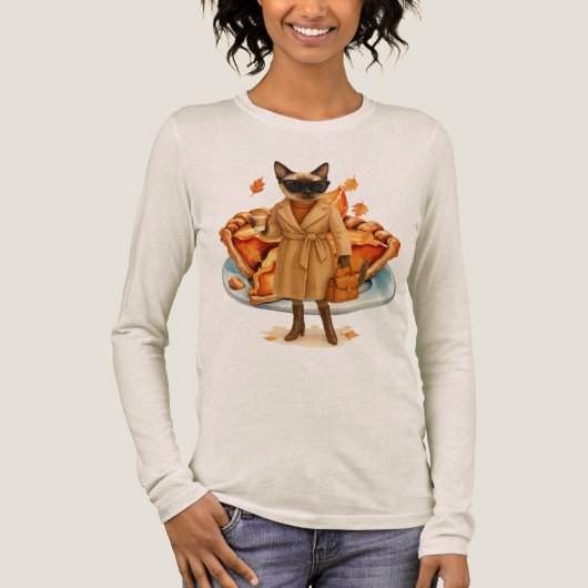 T-shirt En Tri-matière Chat d'automne avec TURKEY pour Thanksgiving (Recto)