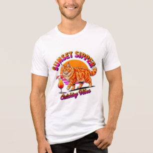 T-shirt En Tri-matière Chat d'été Sunset Sipper - Plage Rétro Drôle