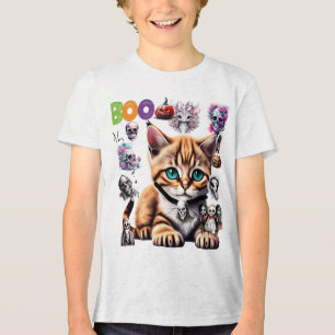 T-shirt En Tri-matière Chat d'Halloween mignonne avec des crânes