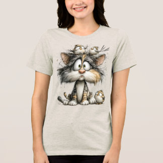 T-shirt En Tri-matière Chat fantaisiste avec des oiseaux